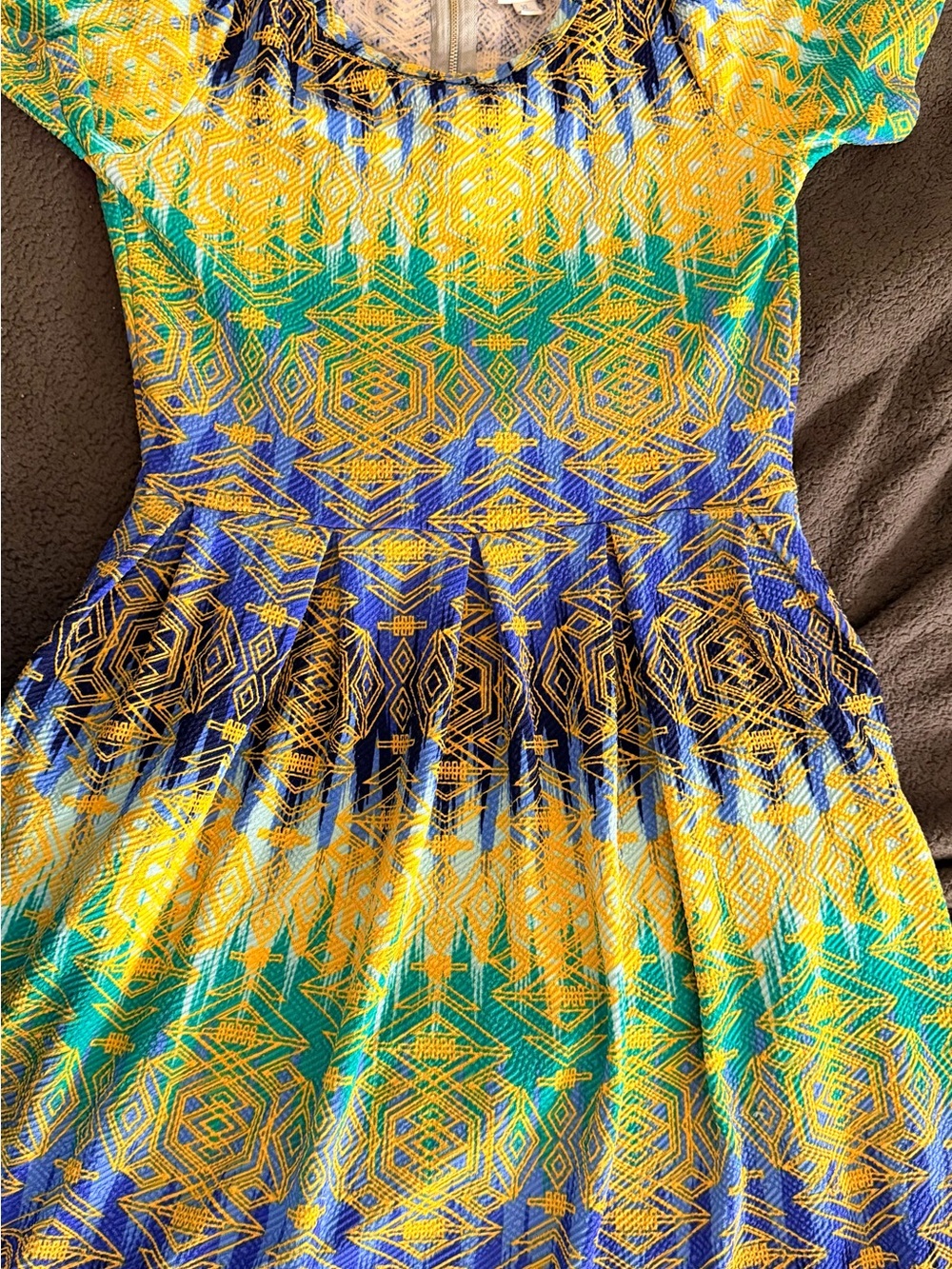 Women's Yellow, Blue & Green Patterned Fit-and-Flare Dress - LulaRoe